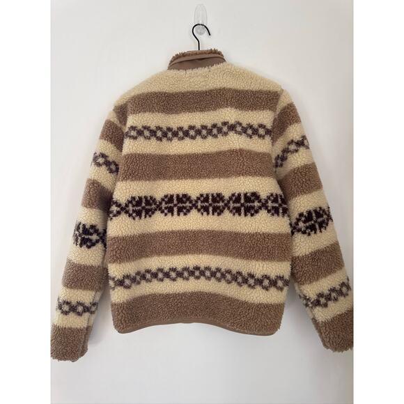 J.Crew Nordic Faux Sherpa Fleece Fair Isle Jacket in Cream & Tan - S - Picture 6 of 8